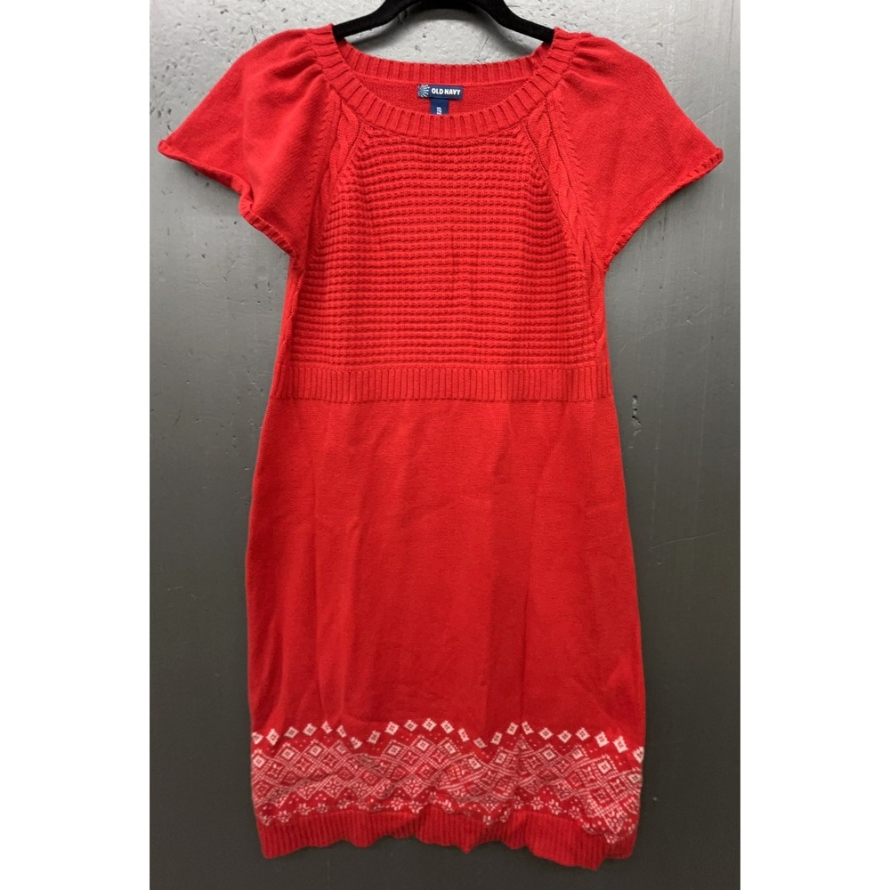 Old Navy Sweater Dress Girls XXL Red Fair Isle Cotton Blend Knit Christmas Party